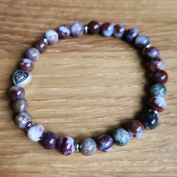 Blood Crazy Lace Agate Bead Hand Crafted Stretch Bracelet - Picture 8 of 11